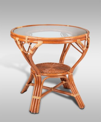 Обеденный стол из натурального ротанга Ява Викер диаметр 83 см 02/09A (цвет: коньяк)