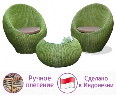 Кофейный комплект мебели плетёный из натурального ротанга Эгз (цвет: лайм) - вид 3 миниатюра