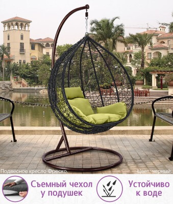 Подвесное кресло качели плетёное Фреско 95 х 110 (цвет: чёрный) - вид 3 миниатюра