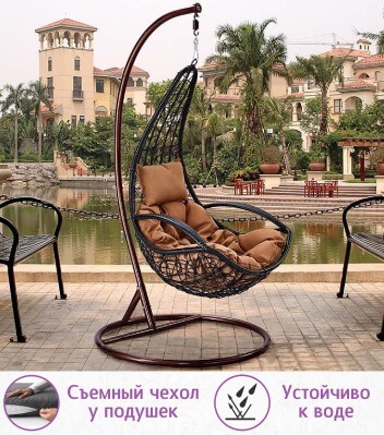 Подвесное кресло качели плетёное Винд Арм (цвет: чёрный) - вид 3 миниатюра