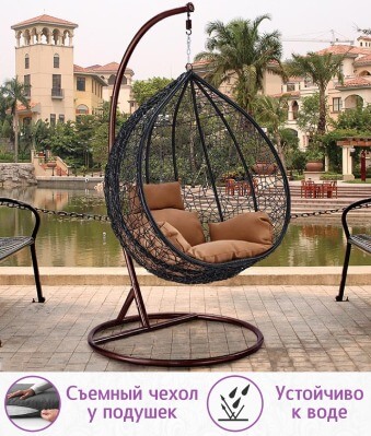Подвесное кресло качели плетёное Фреско Макси 110 х 117 (цвет: чёрный) - вид 3 миниатюра