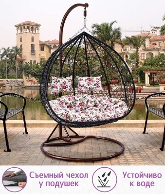 Подвесное кресло-диван качели плетёное Фреско Дабл 130 х 130 (цвет: чёрный) - вид 3 миниатюра