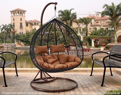 Подвесное кресло-диван качели плетёное Фреско Дабл 130 х 130 (цвет: чёрный) - вид 9 миниатюра