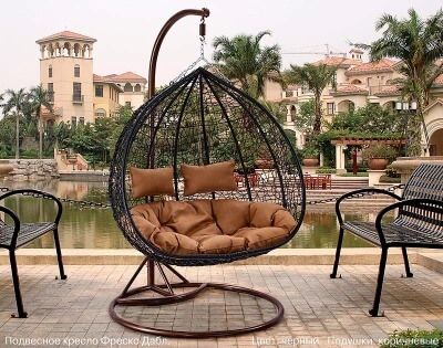 Подвесное кресло-диван качели плетёное Фреско Дабл 130 х 130 (цвет: шоколад) - вид 9 миниатюра