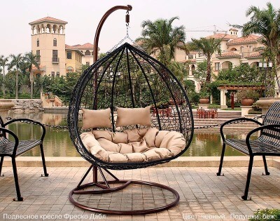 Подвесное кресло-диван качели плетёное Фреско Дабл 130 х 130 (цвет: шоколад) - вид 7 миниатюра