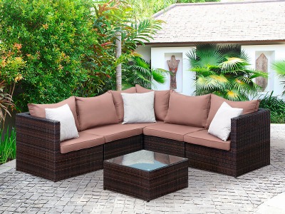 Комплект мебели из искусственного ротанга  Лаунж-V  (цвет: шоколад) с коричневыми подушками