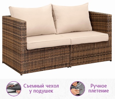 Комплект из искусственного ротанга Лаунж Классик-2 (Lounge Classic-2) (цвет: капучино) с бежевыми подушками - вид 5 миниатюра