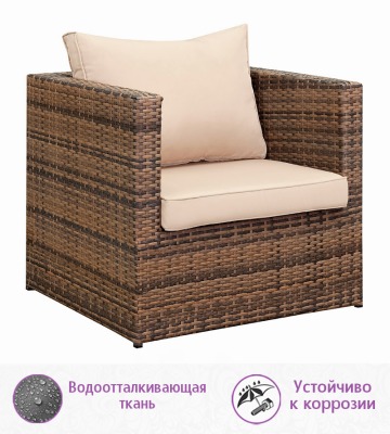 Комплект из искусственного ротанга Лаунж Классик-2 (Lounge Classic-2) (цвет: капучино) с бежевыми подушками - вид 3 миниатюра