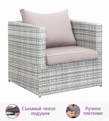 Комплект мебели из искусственного ротанга Лаунж Классик-3 (цвет: серый) с серыми подушками - вид 5 миниатюра