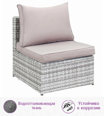 Комплект мебели из искусственного ротанга Лаунж-V (цвет: серый) с серыми подушками - вид 3 миниатюра