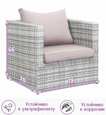 Кресло из искусственного ротанга Лаунж (Lounge) (цвет: серый) (серая подушка) - вид 1 миниатюра