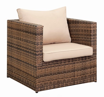 Кресло из искусственного ротанга Лаунж (Lounge) (цвет: капучино) (бежевая подушка)