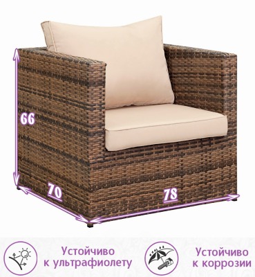 Кресло из искусственного ротанга Лаунж (Lounge) (цвет: капучино) (бежевая подушка) - вид 1 миниатюра