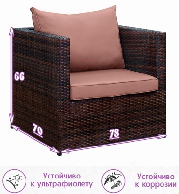 Кресло из искусственного ротанга Лаунж (Lounge) (цвет: шоколад) (коричневая подушка) - вид 1 миниатюра