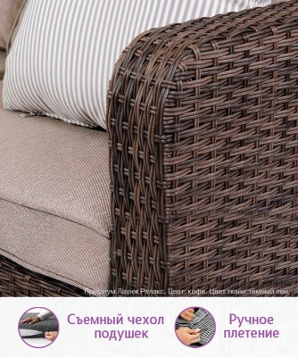 Комплект мебели из искусственного ротанга Премиум Лаунж Релакс (цвет: кофе) (подушки: тёмный лён) - вид 5 миниатюра