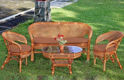 Комплект мебели из натурального ротанга с трёхместным диваном Пеланги Трио  (цвет: коньяк)