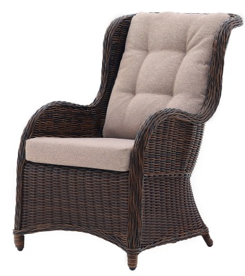 Кресло из искусственного ротанга Оксфорд  (цвет: кофе) (подушка: лен)