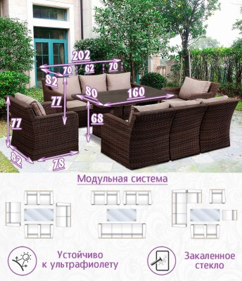 Комплект мебели из искусственного ротанга Премиум Лаунж-8 (цвет: кофе) (подушки: тёмный лён) - вид 1 миниатюра