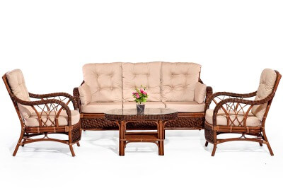 Комплект мебели для гостиной из натурального ротанга Империал  (цвет: орех пекан) с бежевыми подушками