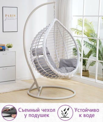 Подвесное кресло качели плетёное Глория 95 х 110 (цвет: белый) - вид 3 миниатюра