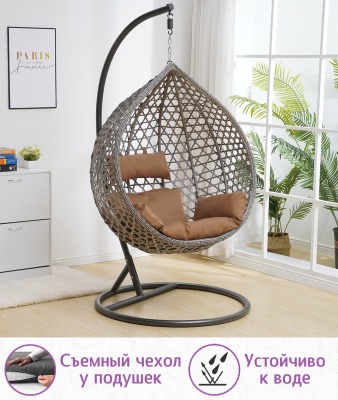 Подвесное кресло качели плетёное Сафира Макси 107 х 120 (цвет: серый) - вид 3 миниатюра