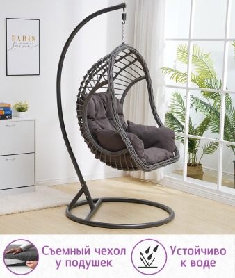 Подвесное кресло качели плетёное Жаде 78 х 115 (цвет: серый) - вид 3 миниатюра
