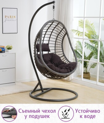Подвесное кресло качели плетёное Лунар 88 х 115 (цвет: серый) - вид 3 миниатюра