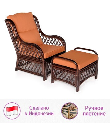 Комплект мебели для гостиной (3+2+1) из натурального ротанга Валенсия (цвет: шоколад) с коричневыми подушками - вид 3 миниатюра