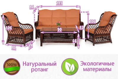 Комплект мебели для гостиной из натурального ротанга Валенсия Трио (цвет: шоколад) с коричневыми подушками - вид 1 миниатюра