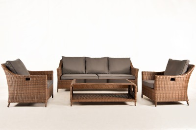 Комплект мебели из искусственного ротанга Рио  (цвет: коричневый меланж) с серыми подушками