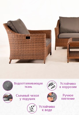 Комплект мебели из искусственного ротанга Рио (цвет: коричневый меланж) с серыми подушками - вид 11 миниатюра