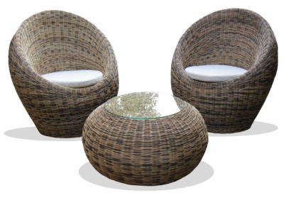 Кофейный комплект мебели  плетёный из натурального ротанга Эгз  (цвет: трёхцветный натуральный)