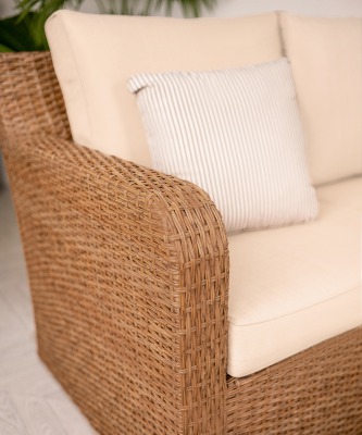 Комплект мебели из искусственного ротанга Премиум Лаунж-7+ (цвет: пшеничный) с бежевыми подушками - вид 5 миниатюра