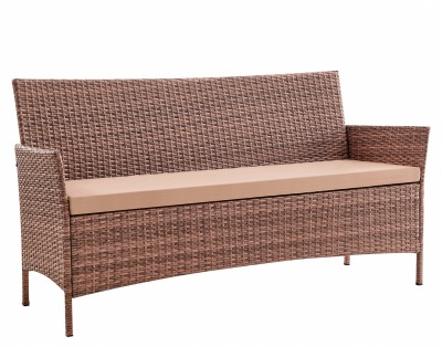 3-х местный диван из искусственного ротанга Киото диван-3 (Kioto sofa-3) (цвет: капучино) (бежевая подушка)