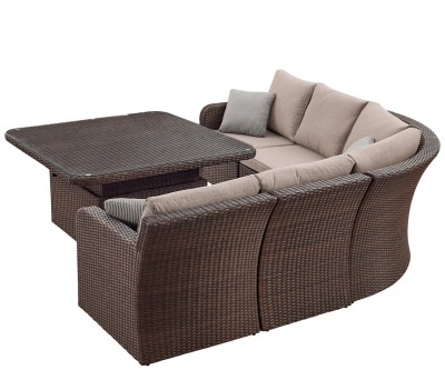 Комплект мебели из искусственного ротанга Премиум Лаунж-V обеденный (цвет: кофе) (подушки: тёмный лён) - вид 3 миниатюра