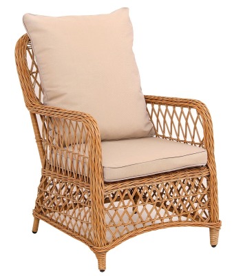 Кресло из искусственного ротанга Мелия (Melia armchair) (цвет: карамель) (бежевая подушка)