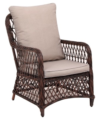 Кресло из искусственного ротанга Мелия (Melia armchair) (цвет: кофе) (бежевая подушка)