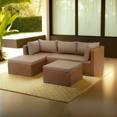 Комплект мебели из искусственного ротанга Гардини  (цвет: коричневый меланж) с серыми подушками